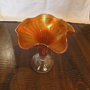 Vintage Fenton Marigold Carnival Glass fine edge footed vase